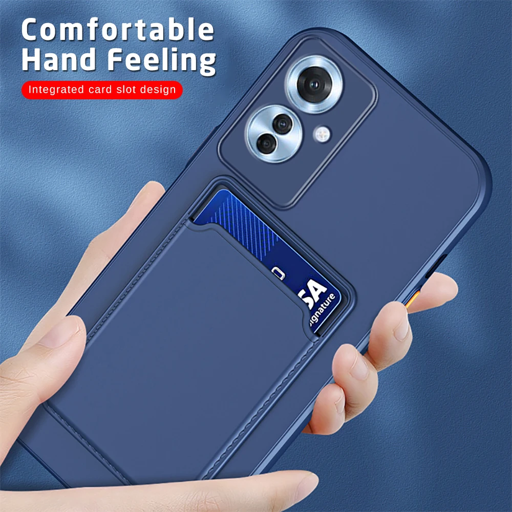 Card Slot Holder Square Silicone Phone Cover For Oppo Reno11 F Case Reno 11 F 11F Reno11F 5G 6.7'' 2024 Shockproof Shell Fundas