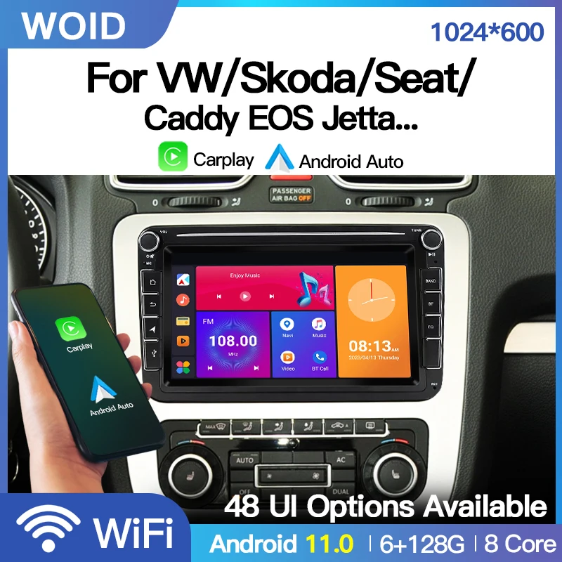 Android 11 2 Din 8inch Auto Car Radio Carplay For VW Volkswagen Caddy EOS Jetta Skoda Seat GPS BT WIFI Multimedia Audio Player