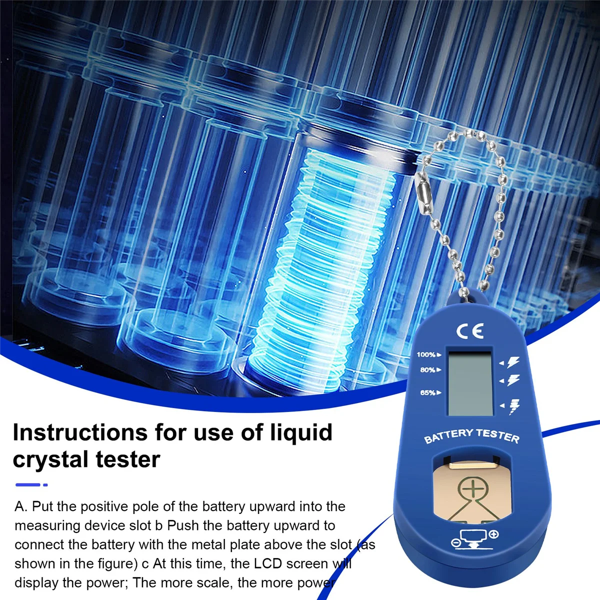 Testador de bateria de botão, portátil de bolso com chaveiro e testador de bateria para verificar a energia restante da bateria