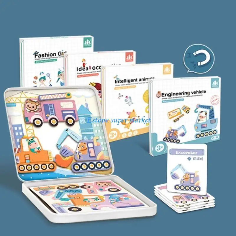 090B Holz Lernspielzeug Magnetische Puzzle Spiele Tiere Fahrzeug Zeichenbrett Staffelei für Kinder Kleinkind 3+