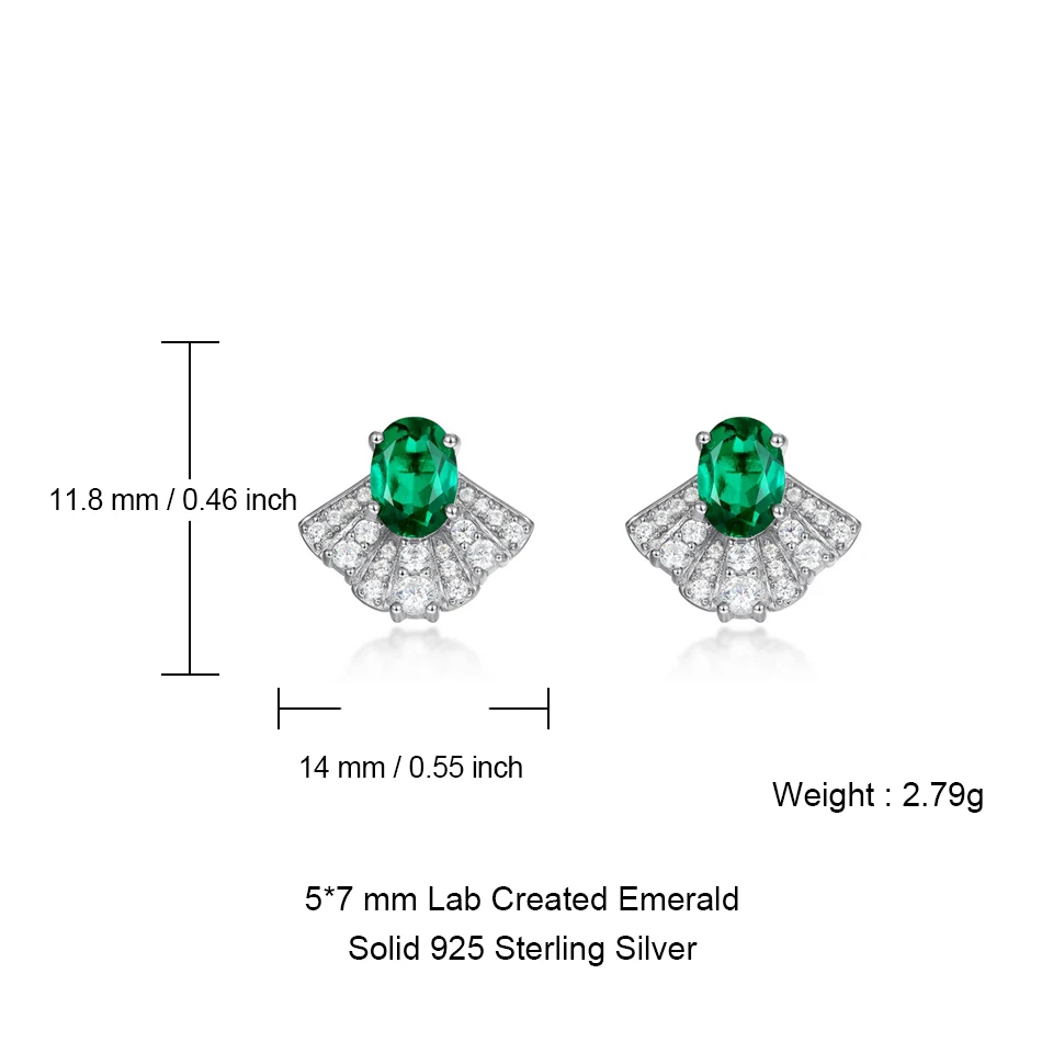 ALLNOEL 925 Sterling Silver Animal Moth Stud Earrings for Woman Inlaid Oval Lab Grown Emerald May Birthstone Jewelry Wholesale