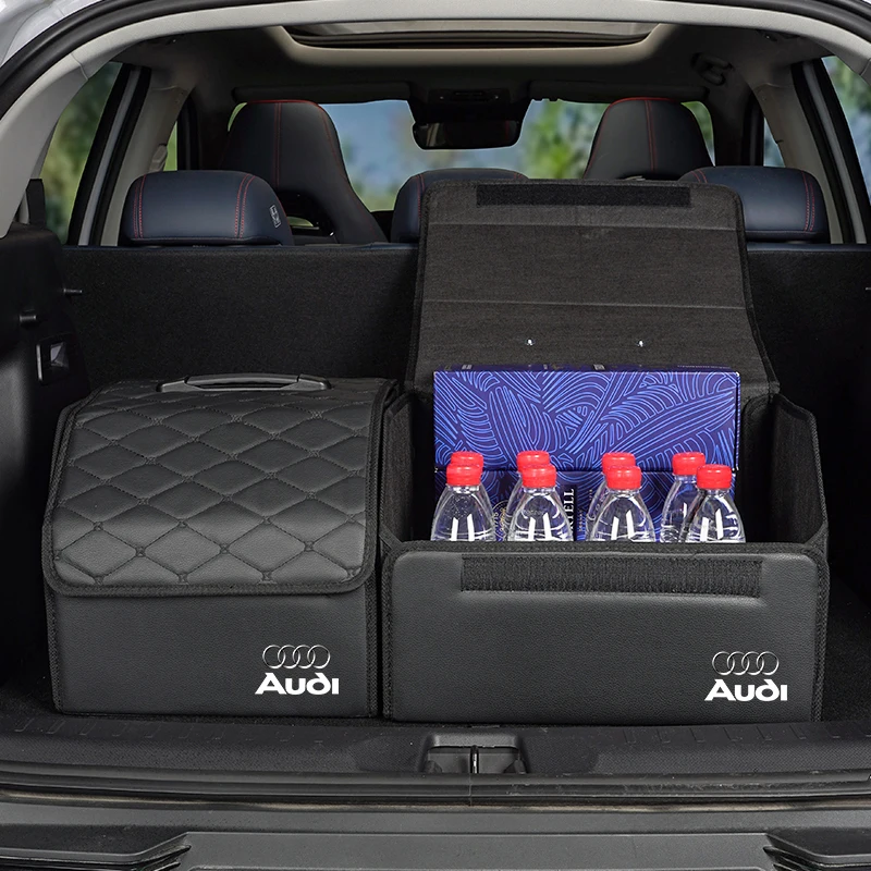 Foldable Leather Car Storage Box Trunk Organizer Bag For Audi A1 A2 A3 A4 A5 A6 A7 A8 Q1 Q2 Q3 Q4 Q5 Q6 Q7 Q8 TT RS3 S5 B8 C6 B9