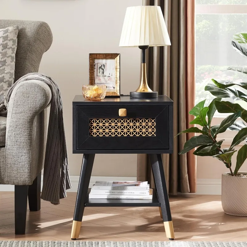 

Современный торцевой столик середины века для гостиной, приставные столики с зарядной станцией, USB-портами и розетками, деревянный ночник