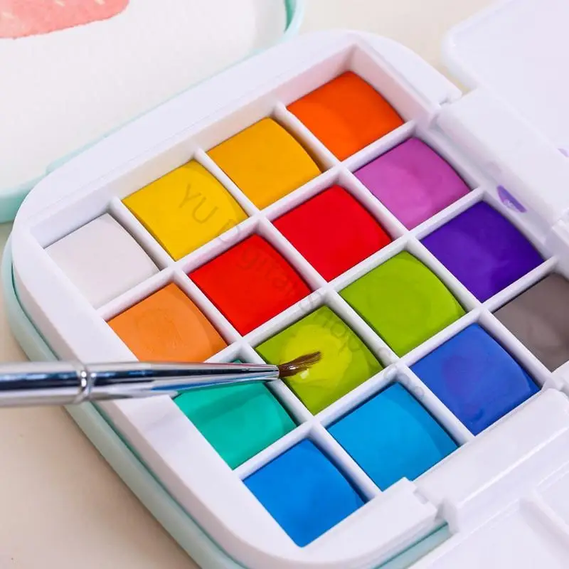 96BA 16-Farben-Reise-Aquarellpalette mit Mischschale und Pinsel für Kunstmalerei – Detail 2