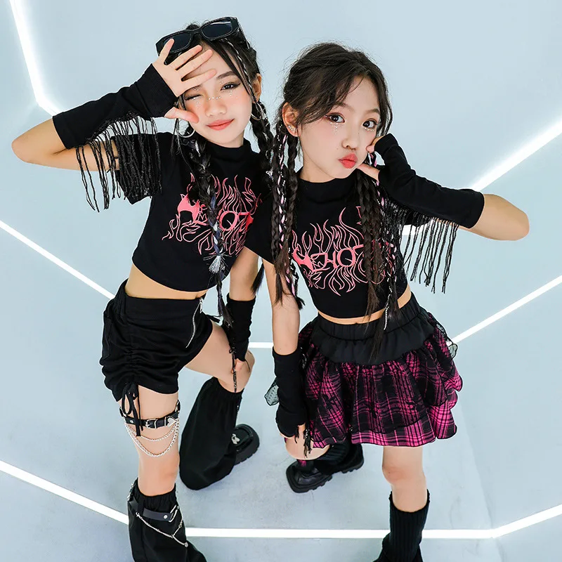 Jazz Dance Costume Girls Navel Short-sleeved Suit Jazz Catwalk Trendy Clothing Children's Street Dance Costume