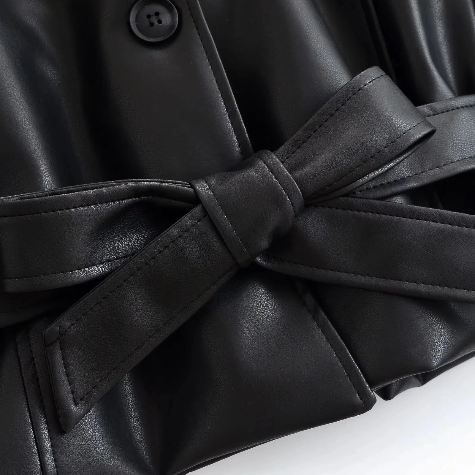 KONDALA Elegante Lässige Damen-Lederjacke mit Stehkragen, Einreihig, mit Gürtel, Modische Herbst-Winter-Urlaubsjacke 2026 – Detail 7