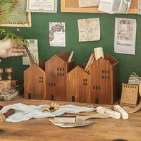 1/2pcs Wooden House Pen Holder Pencil Container Makeup Brush Stationery Storage Box School/Office Desktop Storage Organizer