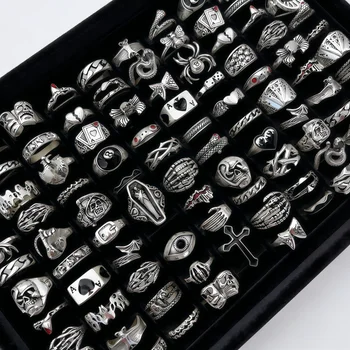 10/20/30/50/100Pieces Vintage Punk Skull Eye Rings Set For Women Men Mix Style Hip Hop…
