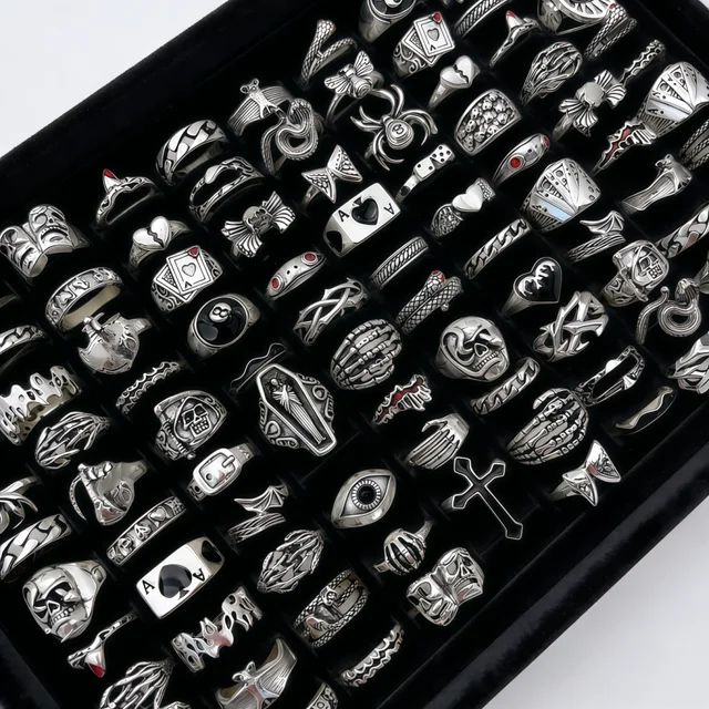 10/20/30/50/100 pièces Vintage Punk crâne oeil anneaux ensemble pour femmes hommes mélange Style Hip Hop bague bijoux cadeau de fête 1