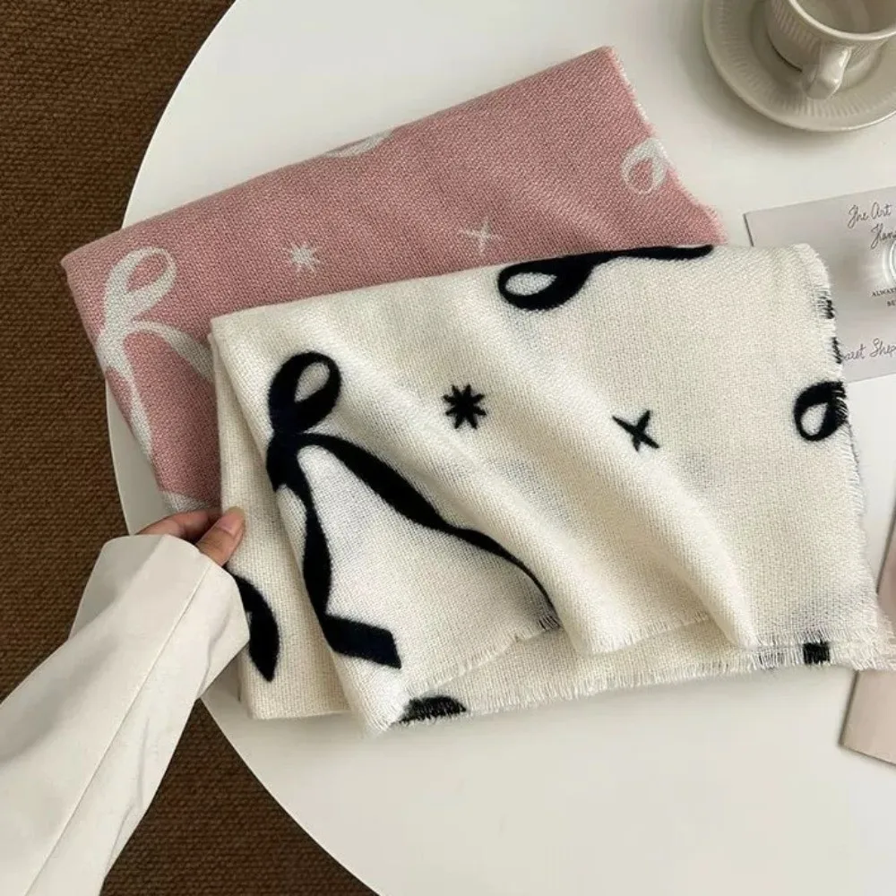 

Fashion Printed Bow Wool Scarf Coldproof Warm Winter Cashmere Scarves Long Thermal Women Cashmere Shawl Office