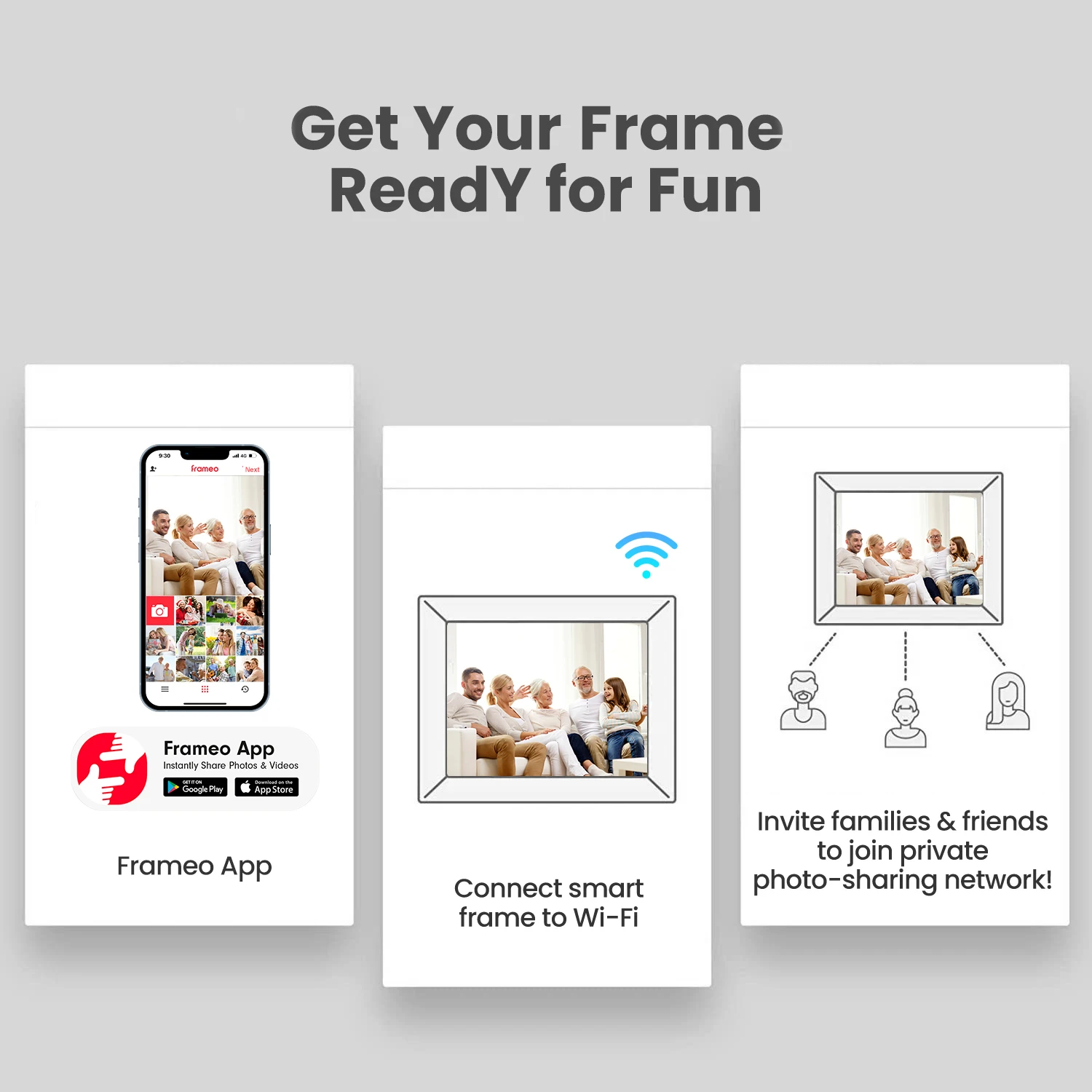 Digital Photo Frame WiFi, álbum de imagem eletrônico inteligente, toque Frame presente, 32GB, 10,1