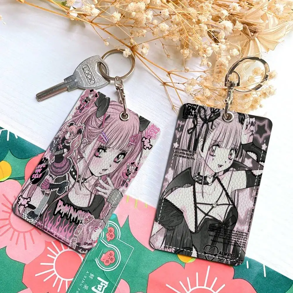 أنيمي Jirai Kei 1 قطعة بولي Leather حامل بطاقة جلدية المفاتيح حلقة رئيسية قفل الباب الوصول العلامات بطاقة الهوية حافظة المفاتيح بطاقة #2