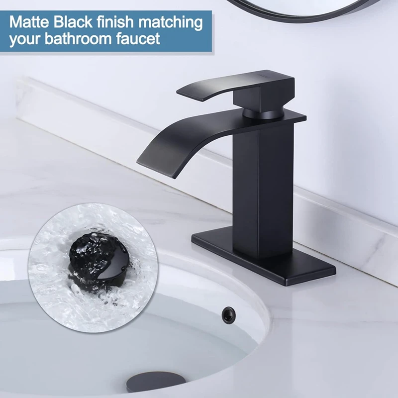 2 Piece Bathroom Sink Drain With Overflow Matte Black -Up Drain Stopper Vanity Sink Clicker Drain Stopper