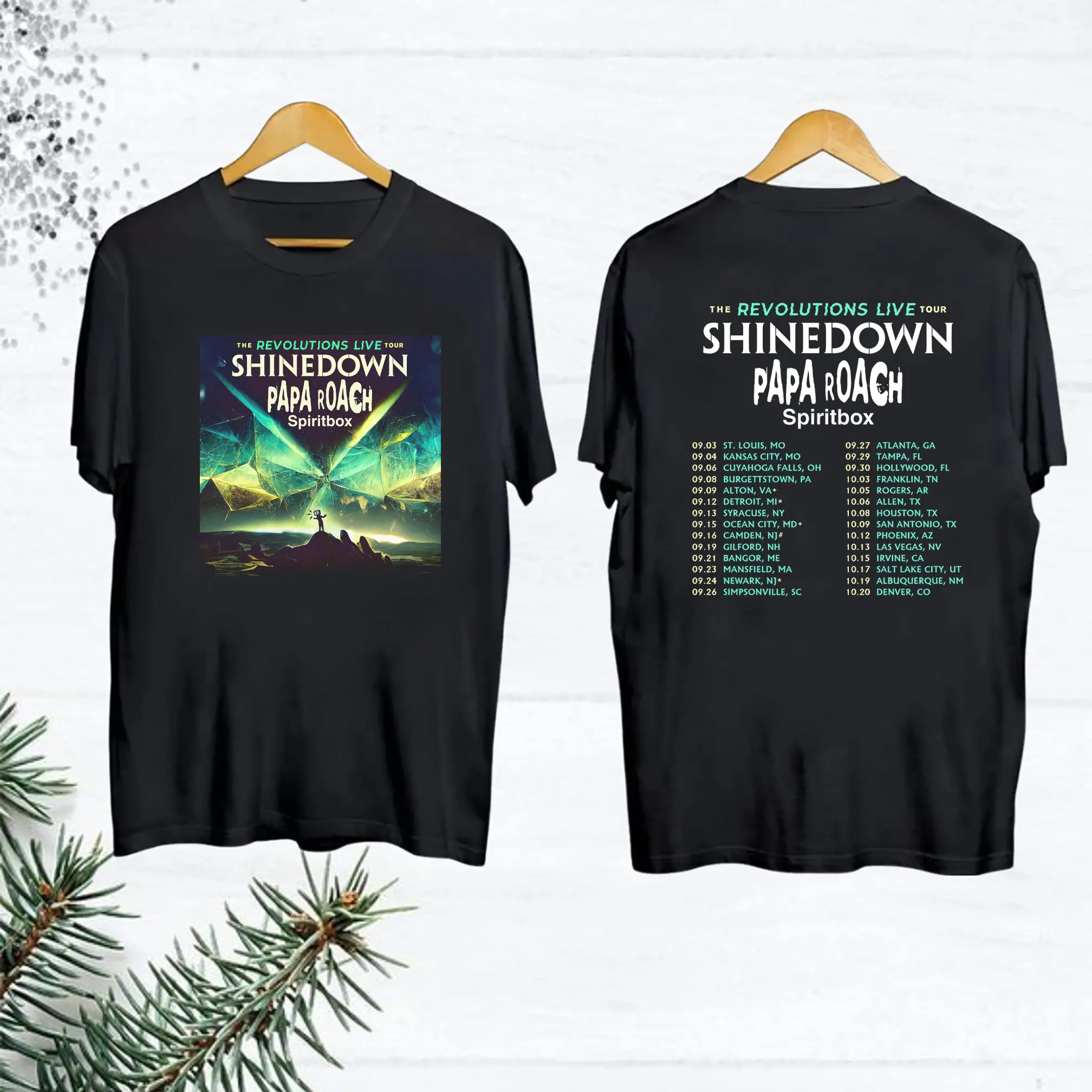 The Revolutions Live Tour Shinedown Papa Roach Spiritbox T Shirt 2023 Concert Band