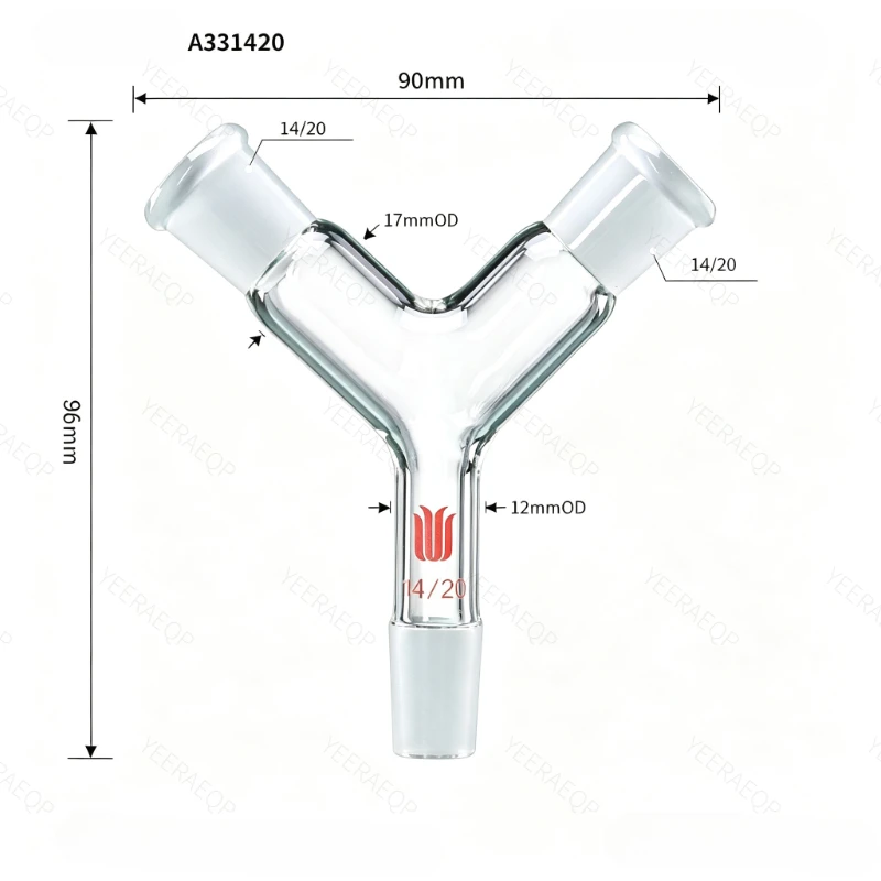 SYNTHWARE Y-shaped glass connecting joint, adapter, connector, used to connect three vessels, borosilicate glass material,A33