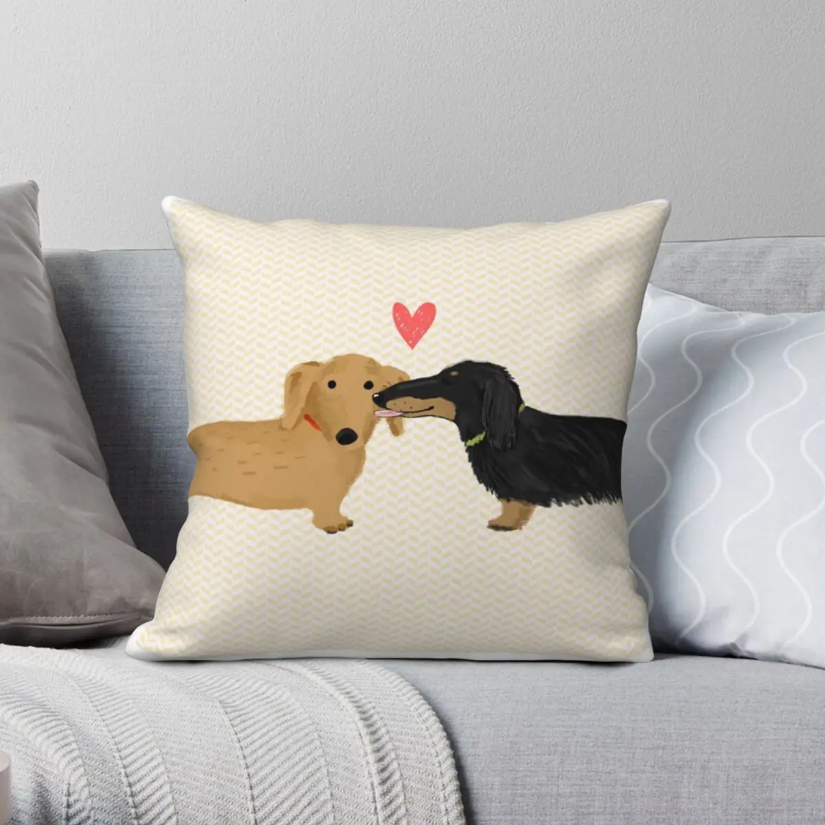 

Dachshunds Wiener Dogs With Heart Square Pillowcase Polyester Linen Velvet Pattern Zip Decor Pillow Case Room Cushion Case 18"