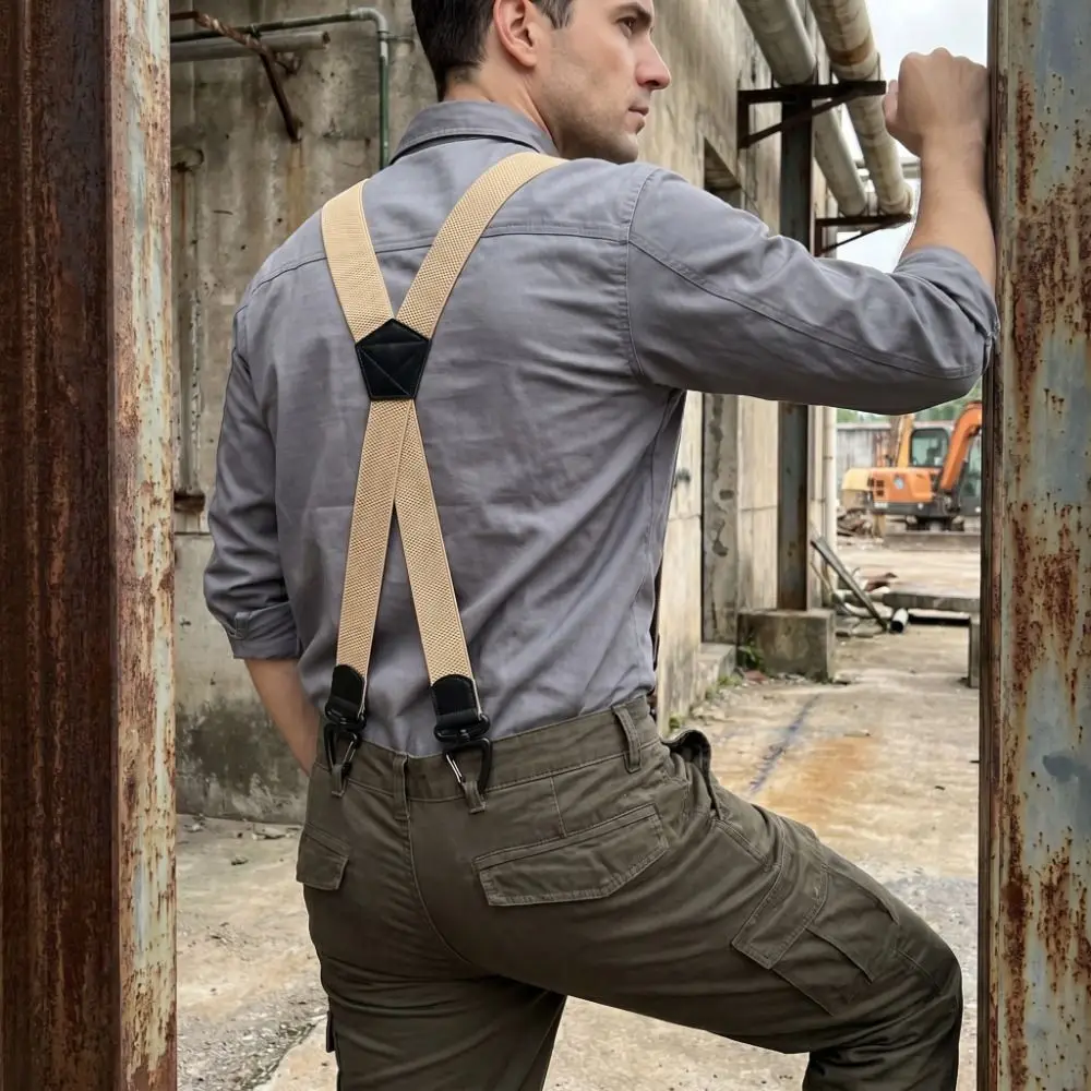 Heavy Duty Work Suspenders 3.8cm Wide with 3/4 Rotatable Gripper Clasps Elastic Pants Braces Retro Elegant Adjustable Suspenders