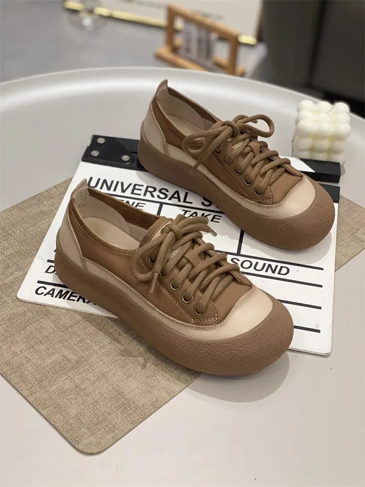Weiche Lederschuhe mit dicker Sohle, die die Körpergröße optisch erhöhen, vielseitige Canvas-Schuhe, neuer Herbststil, bequeme, weiche Sohlen, Freizeit-Sportschuhe. – Detail 5