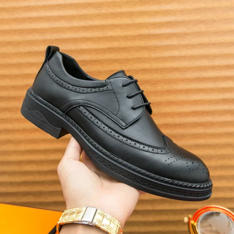 Spring Autumn Hot Selling Tie Up Low Men's Brogue Shoes Office Interview Versatile Business Shoes Men's Leather Casual Shoes