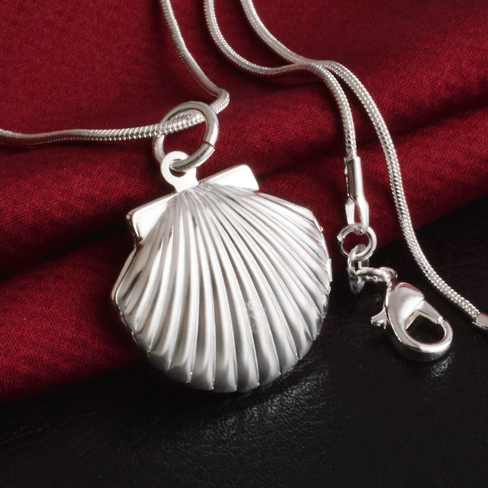 

925 Sterling Silver Shell Pendant Necklace Women'S Exquisite Cute Wedding Party Jewelry