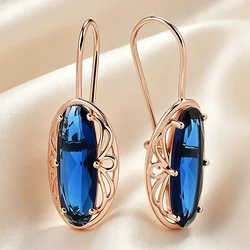 Kienl New 585 Rose Gold Color Long Earring for Women Vintage Blue Natural Zircon Big Drop Earring High Quality Daily Jewelry