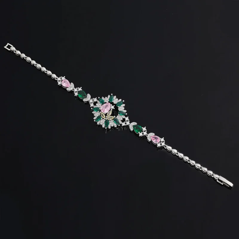 2025 ボヘミアン カラフルなジルコニア ジュエリー セット、高品質のエレガントなブライダル ウェディング アクセサリー、ハイエンドの機会に最適