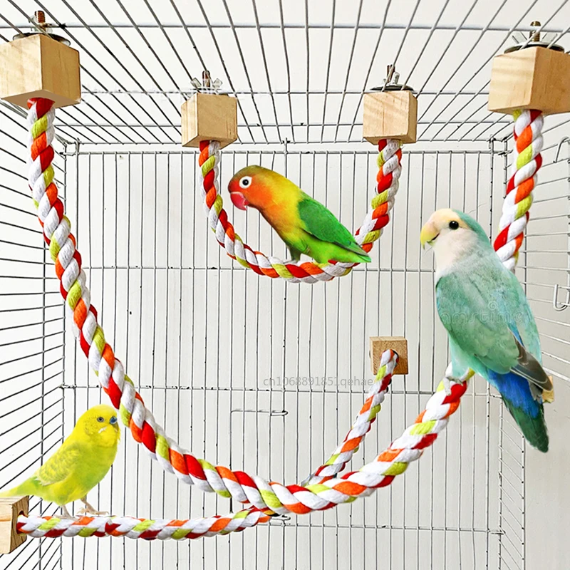 Juguetes para morder pájaros y mascotas, juguetes de cuerda de algodón de Color loro, juguetes elásticos para escalar loros, columpio para pájaros, jaula, juguete para pájaros, soporte para columpio