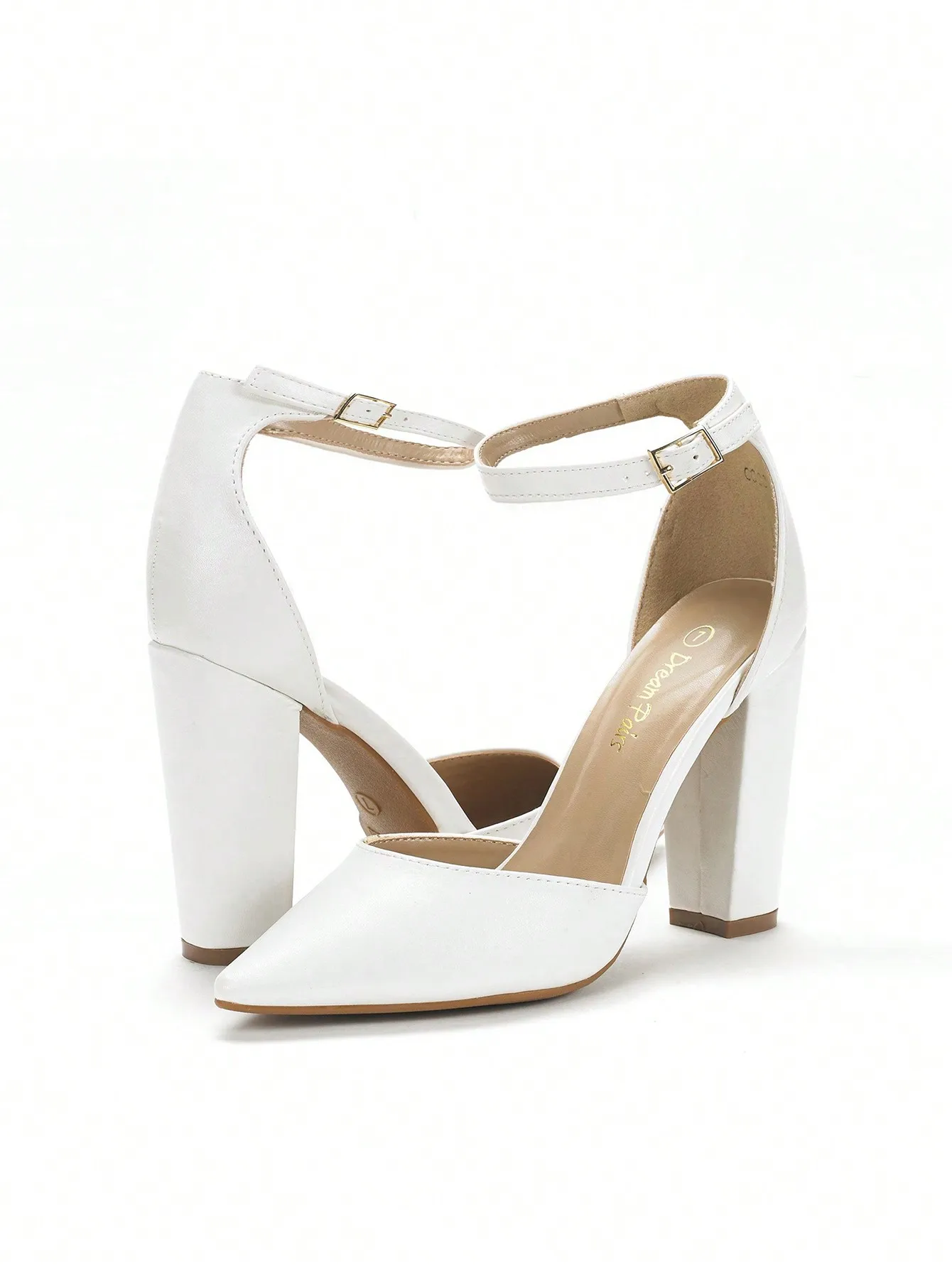 Women's Closed Pointed Toe Ankle Strap Chunky Block Heel Pumps, Elegant Fashion Buckle Ankle Strap High Heel Dress Pumps, Comfortable Thick Chunky Heels Formal Wedding Bridal Shoes for Ladies, Versatile Women Dress Heels Suitable for Wedding Guest, Prom, view 5