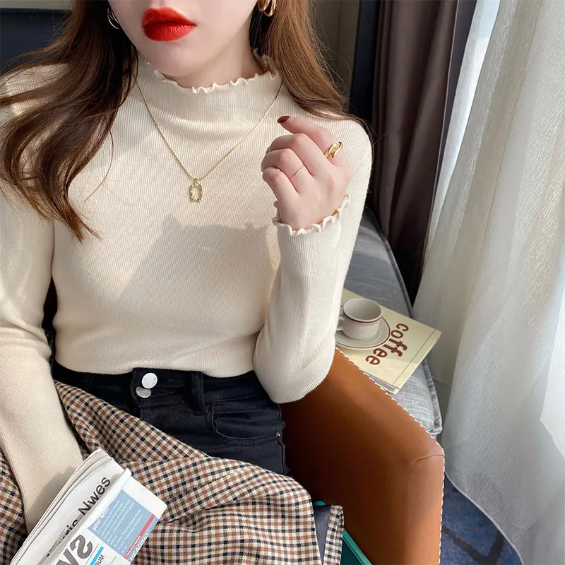 Suéter De punto para Mujer, jerséis nuevos De manga larga con cuello falso, suéter De punto negro, Tops para Mujer, suéteres, suéteres De Mujer Q1055