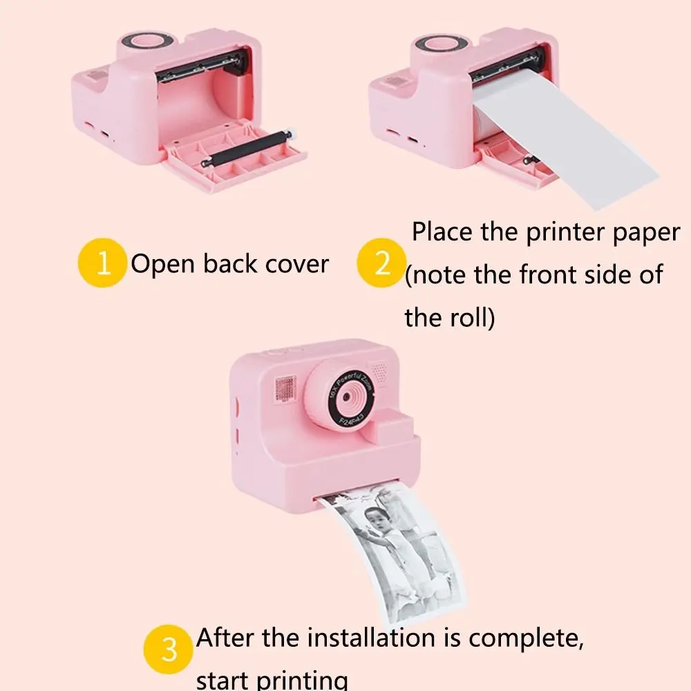 Carino schermo HD 1080p per bambini fotocamera digitale cordino penna a colori fotocamera con stampa istantanea rotolo di carta registratore video per bambini a doppia lente ragazza