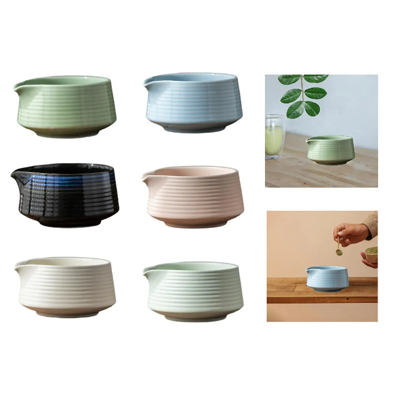 Matcha Tea Bowl Ceramic Japanese Chawan with Pouring Spout Essential Utensil for Classic Tea Ceremony