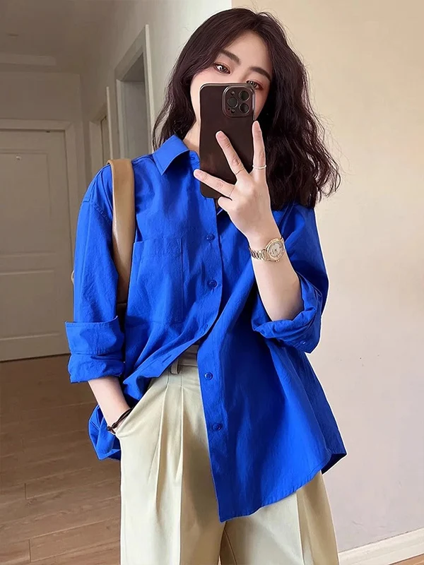 

Женская рубашка Klein Blue с длинным рукавом, весна 2026, новая коллекция, высококачественная внутренняя одежда, многослойная верхняя одежда, топ с защитой от солнца, корейский стиль.