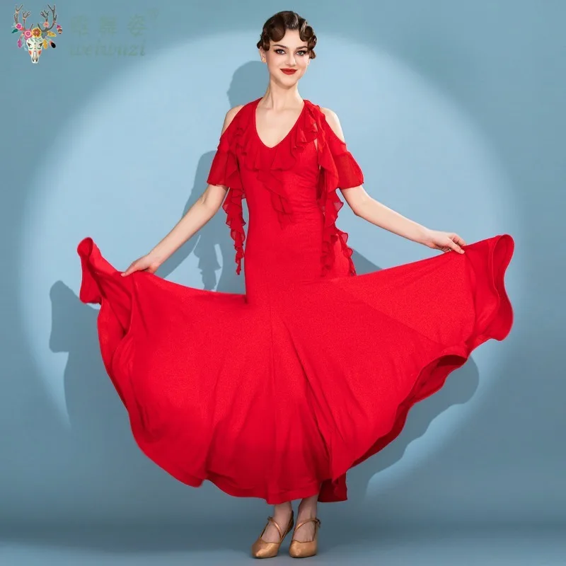 

Ballroom Dance Dress Women Modern Standard Dance Outfit Waltz Competition Clothing Lotus Leaf Slim Fit Performance Dresses