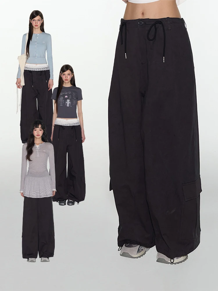 NAPSNAPS American Casual Work Pants Women's Spring New Low Waist Loose Design Sense Drawstring Match Long Pants