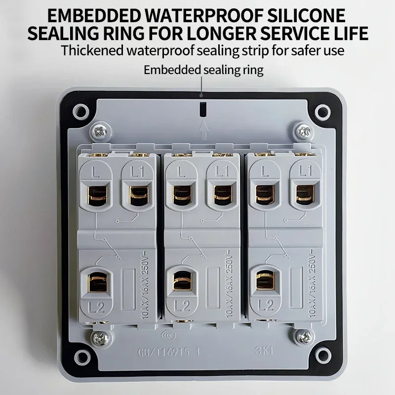 86 Type IP66 Waterproof Wall Switch 1/2/3 Gang 16A Surface Mount Push Button Indoor/Outdoor Power Control Panel for Home Garden