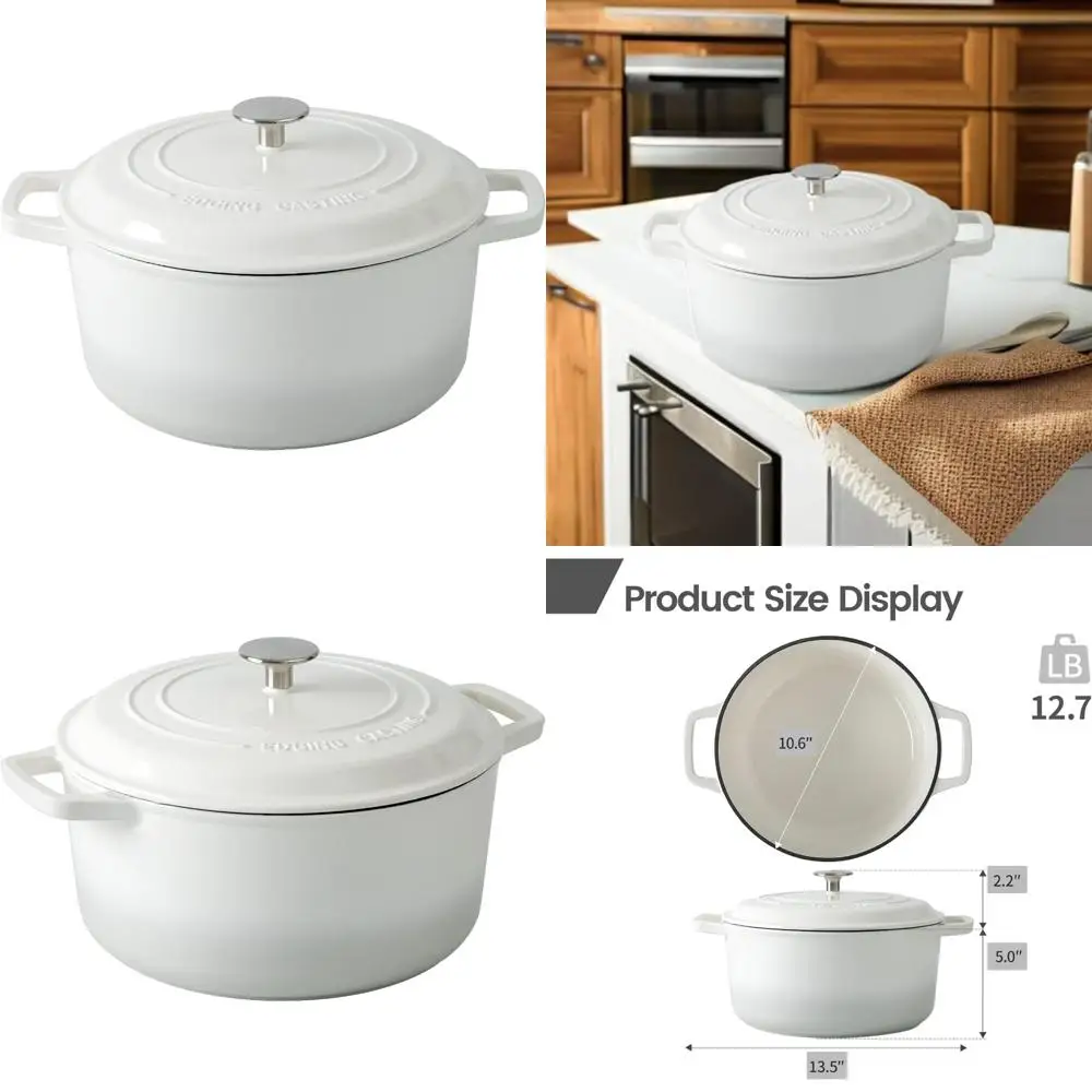 

6-литровая белая эмалированная чугунная голландская духовка с крышкой для выпечки хлеба на закваске, круглая кастрюля с двойными ручками, идеально подходит для Baki