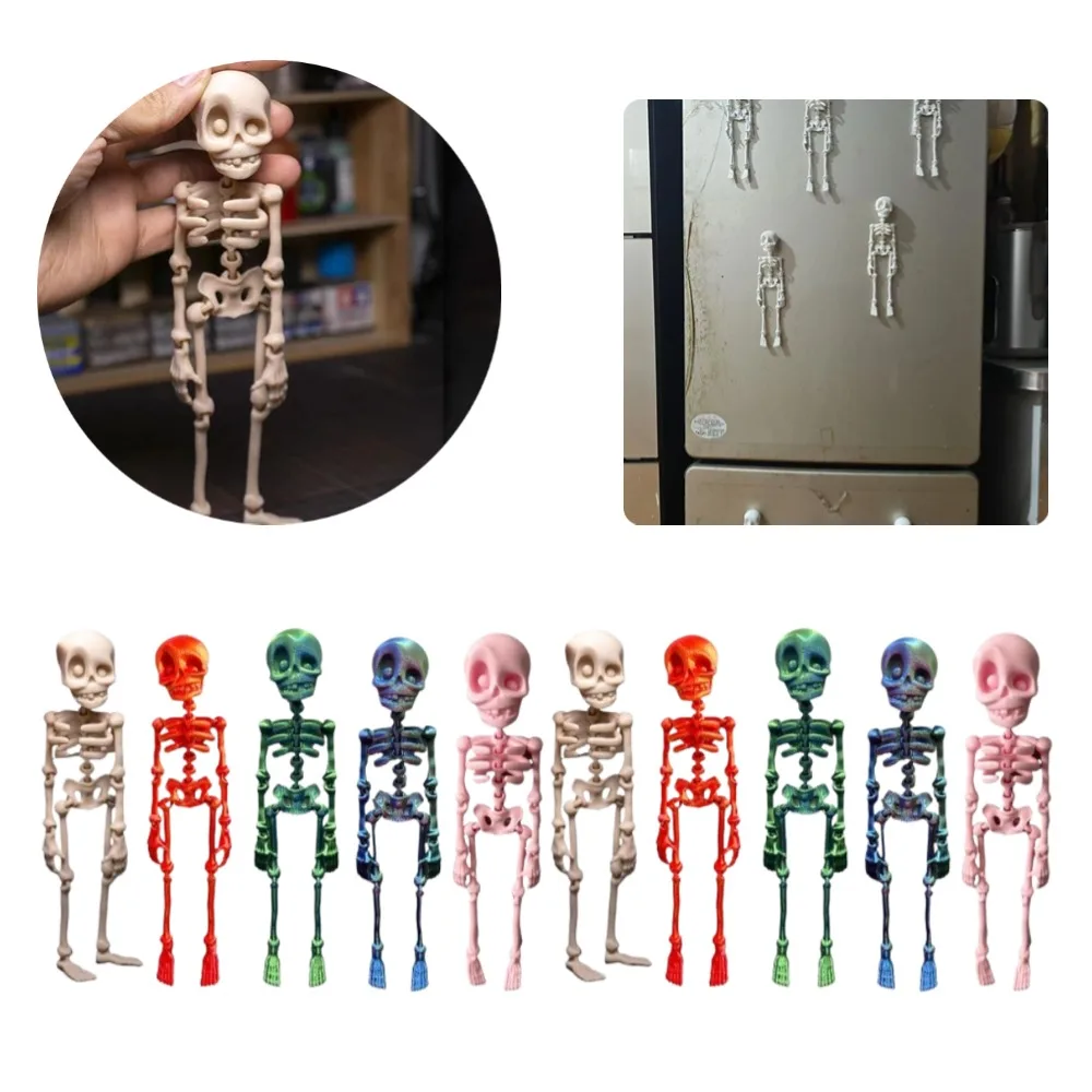Poseable الهيكل العظمي مغناطيس الثلاجة ثلاثية الأبعاد مطبوعة الهياكل العظمية البشرية القوطية مع المفاصل المنقولة مغناطيس الثلاجة ملصق الثلاجة مفصلي