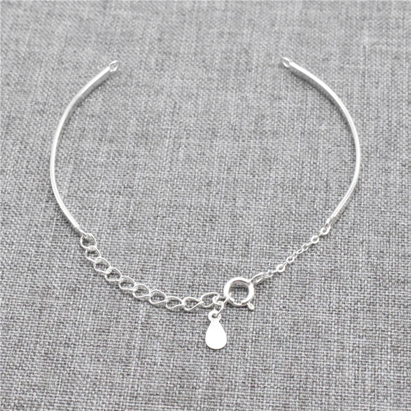 

925 Sterling Silver Unfinished Curved Bar Chain with Closed Ring Adjustable Bracelet for Jewelry Making