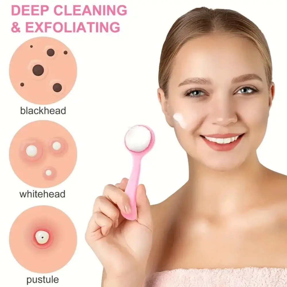 Silicone Facial Cleansing Brush Manual Face Cleaning Scrubber Exfoliator Residues Removal Long Handle Face Wash Brush