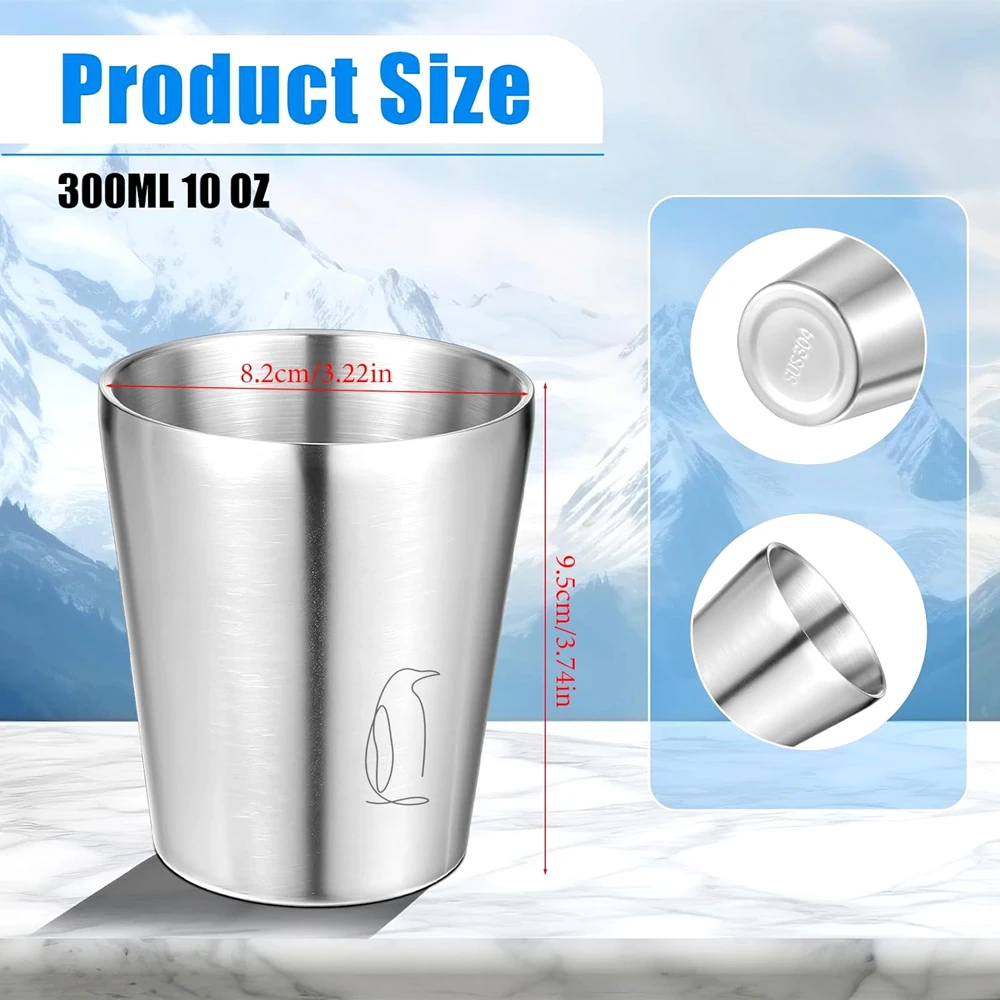 4 Pack Stainless Steel Cups 300ml 10 oz Double Wall Metal Glasses Reusable Water Cup Camping Mug for Party Home Outdoor Cute Mug