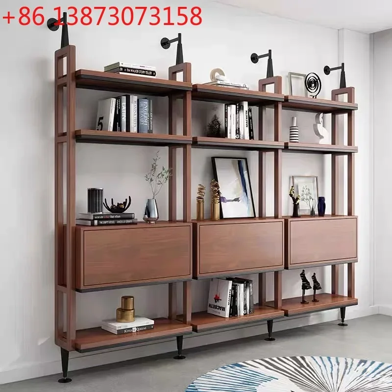 Wrought iron bookshelf Floor-to-ceiling bookcase Minimal partition Full wall bookshelf Multi-layer shelf