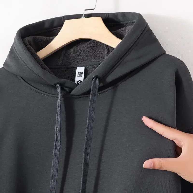 Winter Autumn Plush Hoodies Personality Custom Logo Men and Women Solid Color Thick Loose Sweatshirts Unisex Casual Pullover