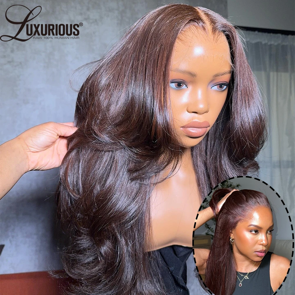 

Luxurious 99j Burgundy Bone Straight Layered Pre-Cut Lace Closure Wig 13x4Lace Frontal Wig Glueless Ready To Wear Wig Preplucked