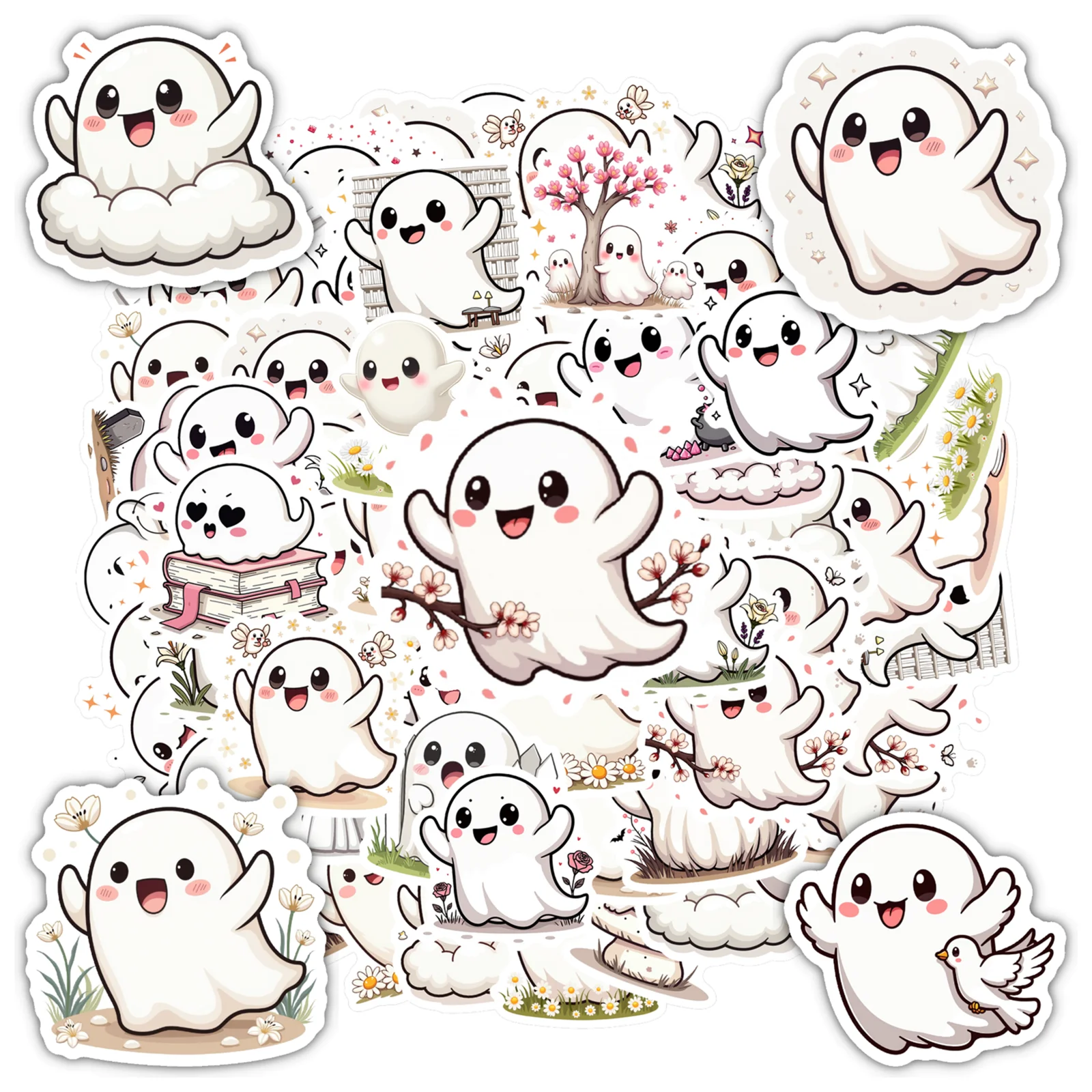 35pcs-100pcs Cartoon Ghost Stickers Festive Halloween Stationery Stickers Stickers For DIY Phone Guitar Laptop Guitar
