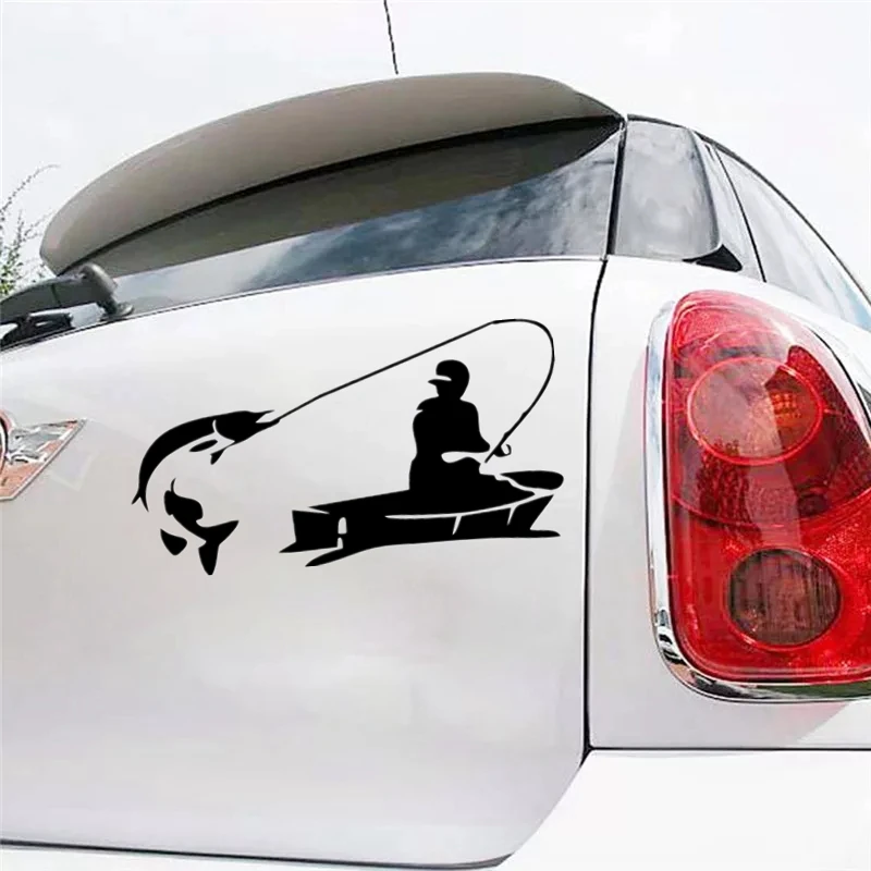 Fisherman on Boat funny waterproof car sticker vinyl decal white/black for auto car stickers styling rear window choose size