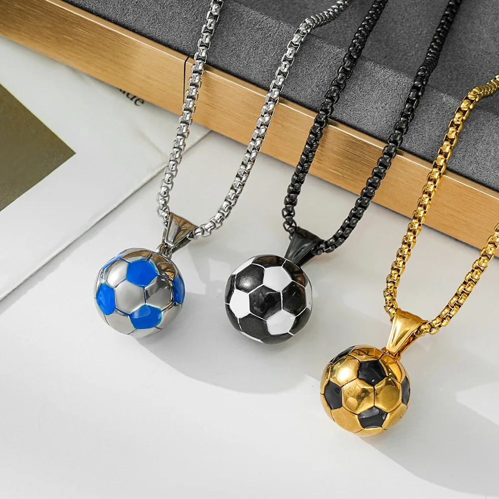 WLP Stylish Soccer Ball Pendant Necklace Stainless Steel Chain Perfect Gift for Football Fans Boys Mens Trendy Necklace Jewelry