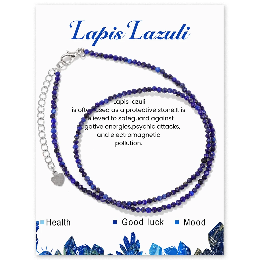 Small Natural Stone Bead Necklace 2MM Mini Faceted Lapis Lazuli Stone Chain Necklace Adjustable Reki Yoga Bangle For Women Men