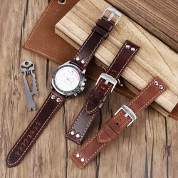 Retro Cowhide Watch Strap 20mm 22mm Brown Coffee Genuine Leather Rivet Watch Band Replacement Belt for Men Women