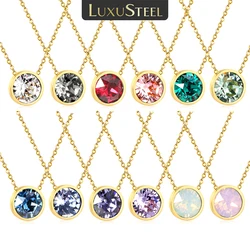 LUXUSTEEL Retro Colorful Round Crystal Pendant Necklace For Women Stainless Steel Chain Green White Red Pink Choker Accessories