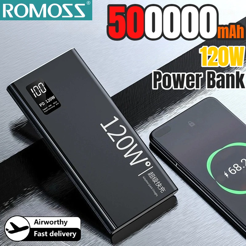 

ROMOSS 120 Вт 500000 мАч Power Bank высокой емкости портативное сверхбыстрое зарядное устройство Powerbank для iPhone Samsung Huawei